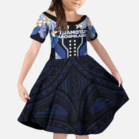 French Polynesia Tuamotu Archipelago Family Matching Off The Shoulder Long Sleeve Dress and Hawaiian Shirt Polynesian Pattern Unique Style LT05 Daughter's Dress Navy - Polynesian Pride