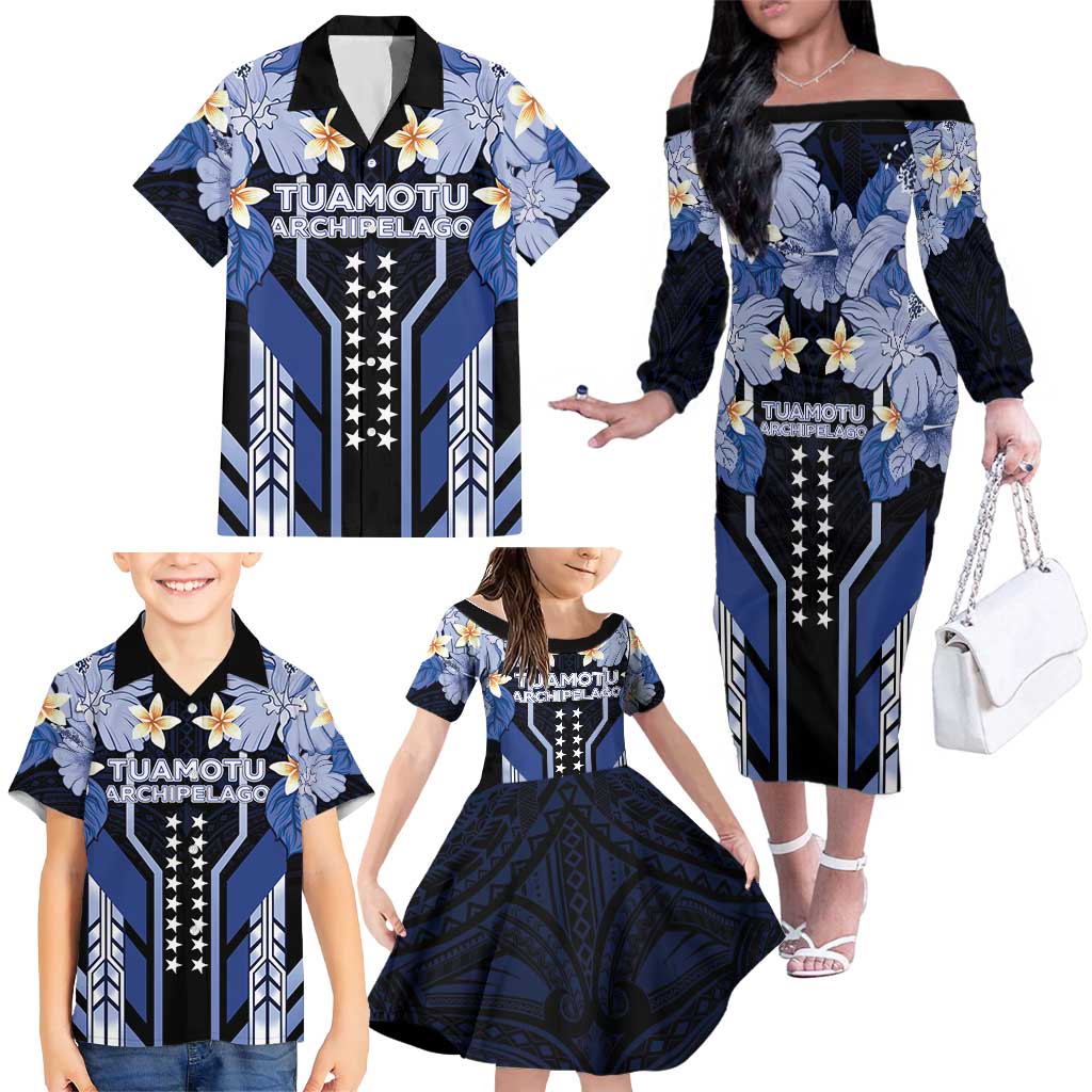 French Polynesia Tuamotu Archipelago Family Matching Off The Shoulder Long Sleeve Dress and Hawaiian Shirt Polynesian Pattern Unique Style LT05 - Polynesian Pride
