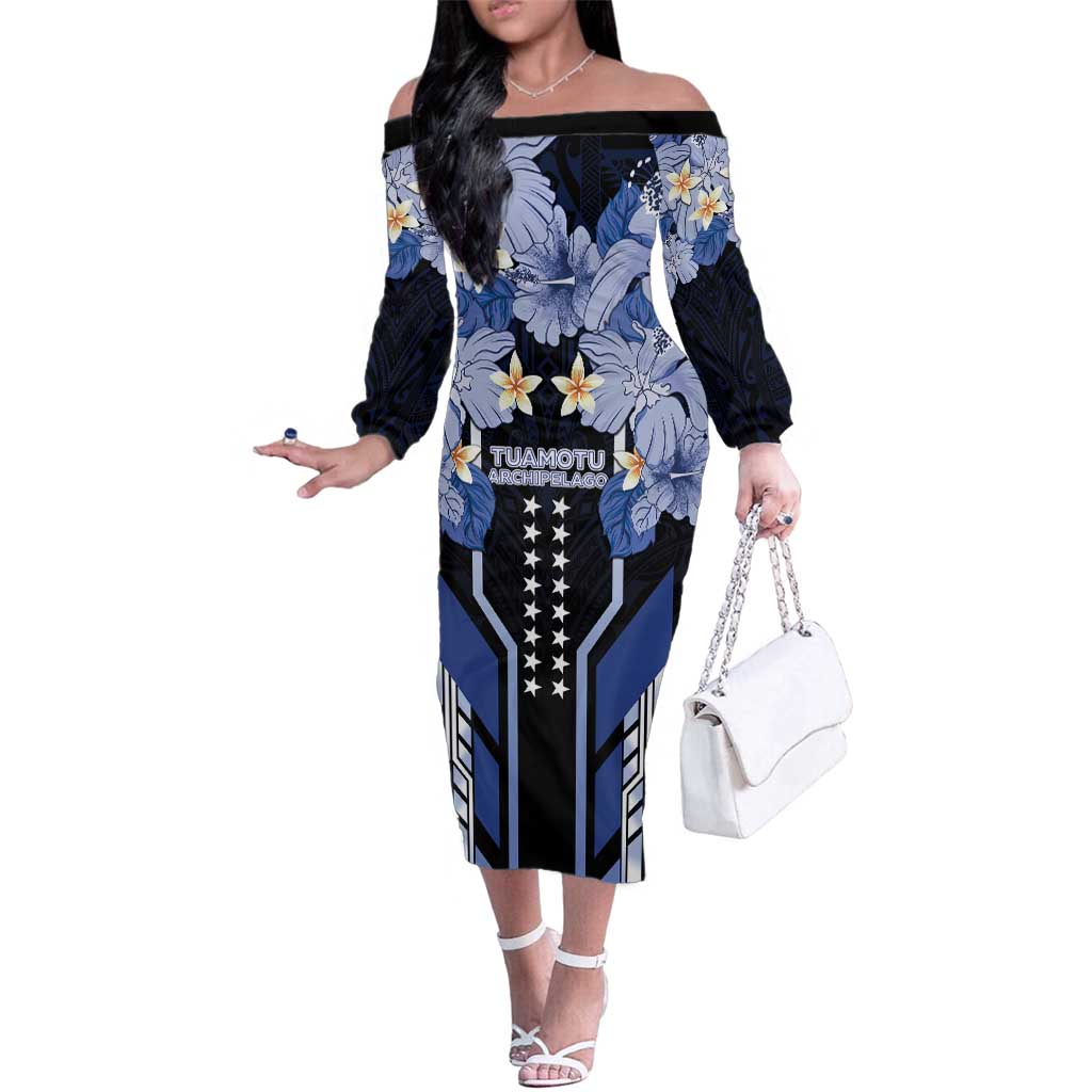 French Polynesia Tuamotu Archipelago Family Matching Off The Shoulder Long Sleeve Dress and Hawaiian Shirt Polynesian Pattern Unique Style LT05 Mom's Dress Navy - Polynesian Pride