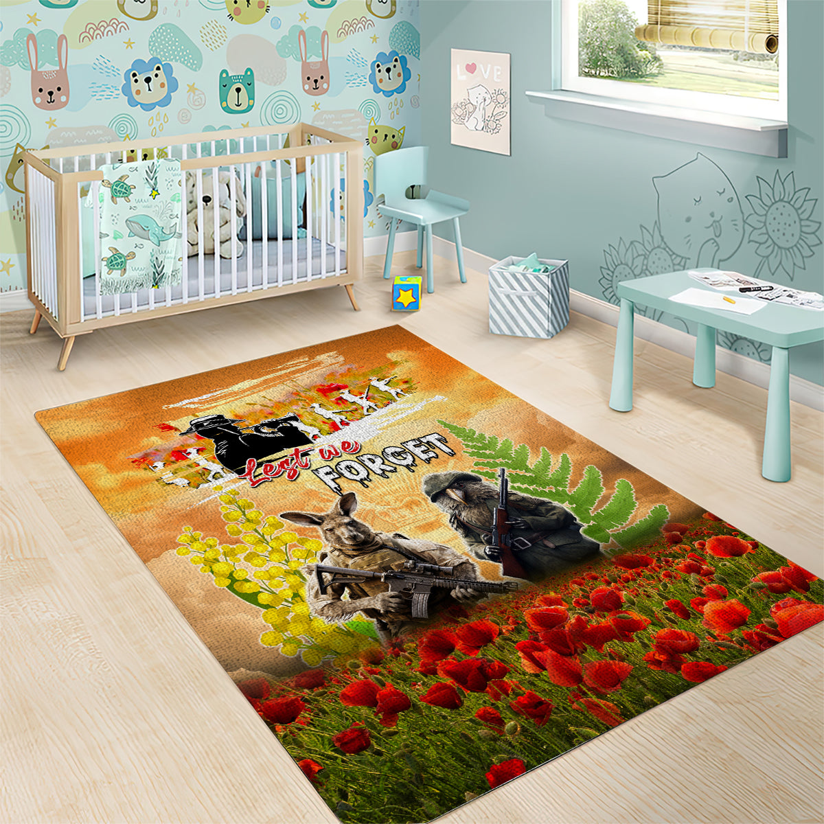 Australia And New Zealand ANZAC Day Area Rug Kangaroo And Kiwi Bird Soldiers Lest We Forget LT05 - Polynesian Pride