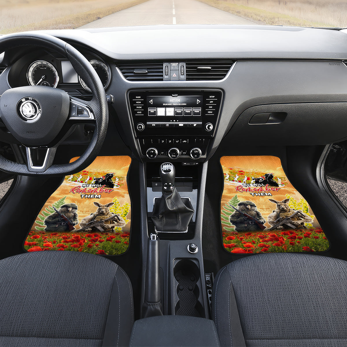Australia And New Zealand ANZAC Day Car Mats Kangaroo And Kiwi Bird Soldiers Lest We Forget LT05 Set 2pcs - Front Yellow - Polynesian Pride