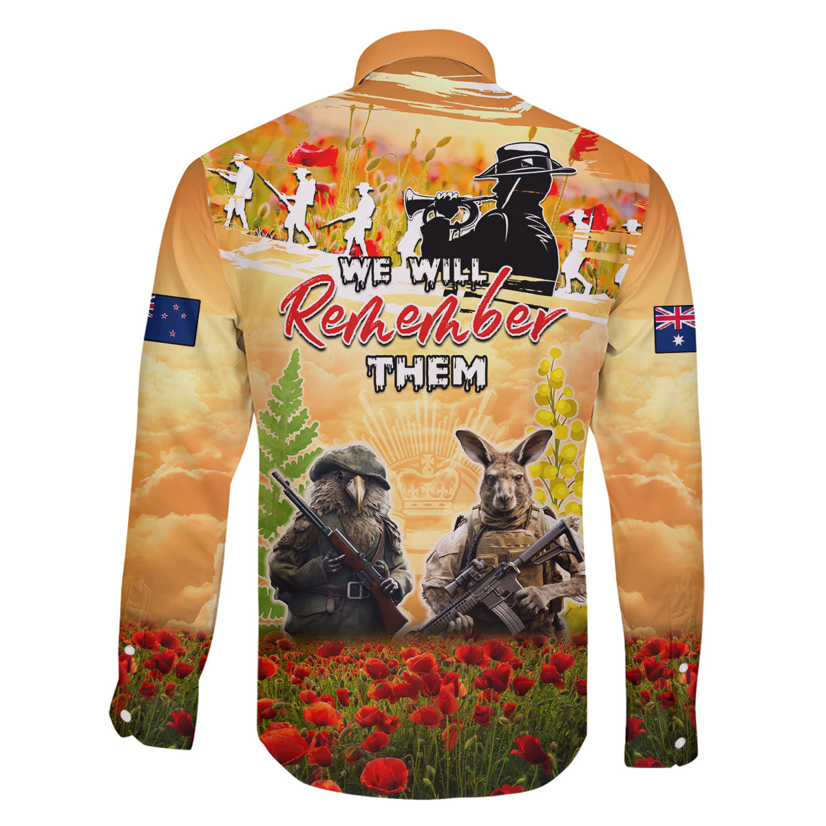 Australia And New Zealand ANZAC Day Family Matching Puletasi and Hawaiian Shirt Kangaroo And Kiwi Bird Soldiers Lest We Forget LT05 - Polynesian Pride