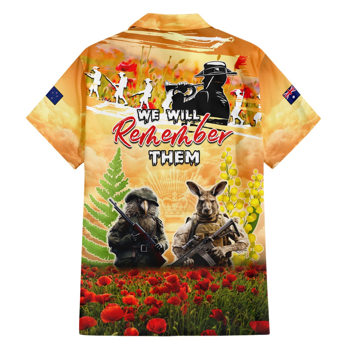 Australia And New Zealand ANZAC Day Hawaiian Shirt Kangaroo And Kiwi Bird Soldiers Lest We Forget LT05 - Polynesian Pride