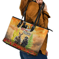 Australia And New Zealand ANZAC Day Leather Tote Bag Kangaroo And Kiwi Bird Soldiers Lest We Forget LT05 - Polynesian Pride