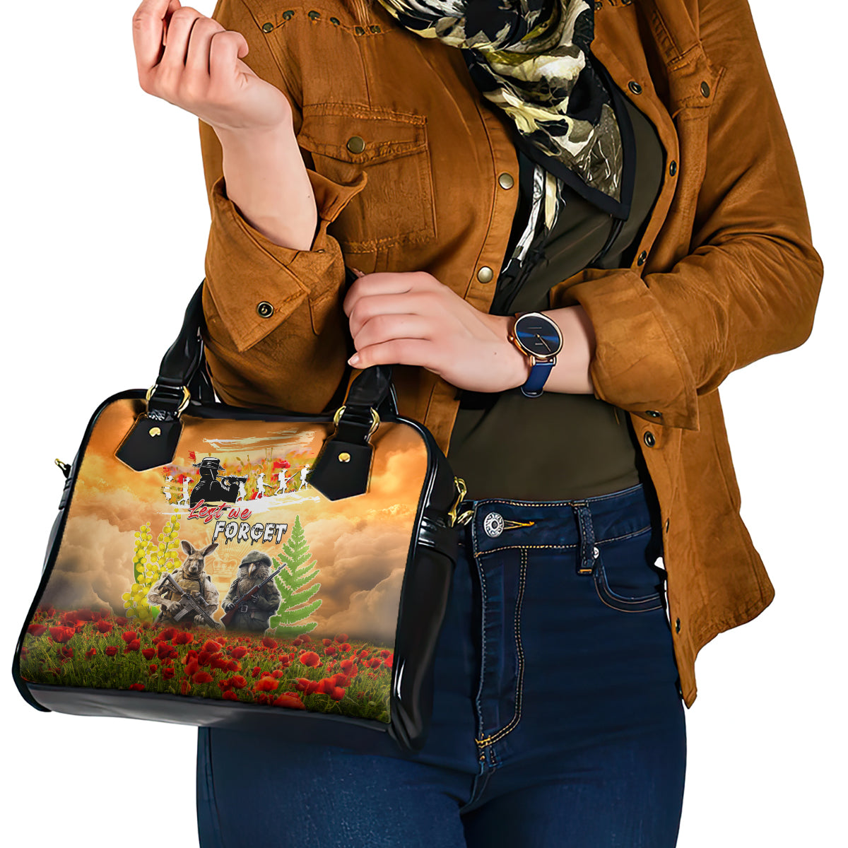 Australia And New Zealand ANZAC Day Shoulder Handbag Kangaroo And Kiwi Bird Soldiers Lest We Forget LT05 - Polynesian Pride