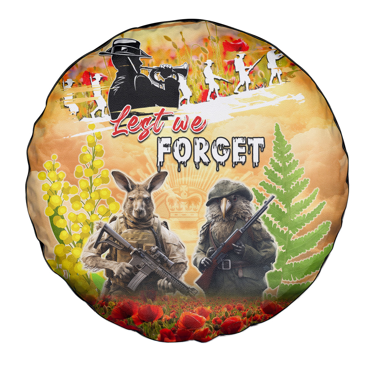 Australia And New Zealand ANZAC Day Spare Tire Cover Kangaroo And Kiwi Bird Soldiers Lest We Forget LT05 - Polynesian Pride