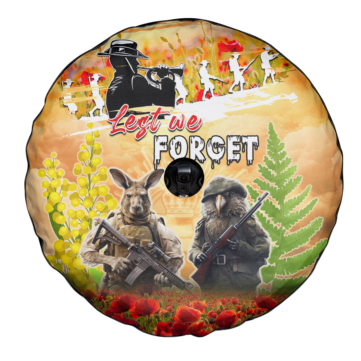 Australia And New Zealand ANZAC Day Spare Tire Cover Kangaroo And Kiwi Bird Soldiers Lest We Forget LT05 - Polynesian Pride
