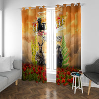 Australia And New Zealand ANZAC Day Window Curtain Kangaroo And Kiwi Bird Soldiers Lest We Forget LT05 With Grommets Yellow - Polynesian Pride