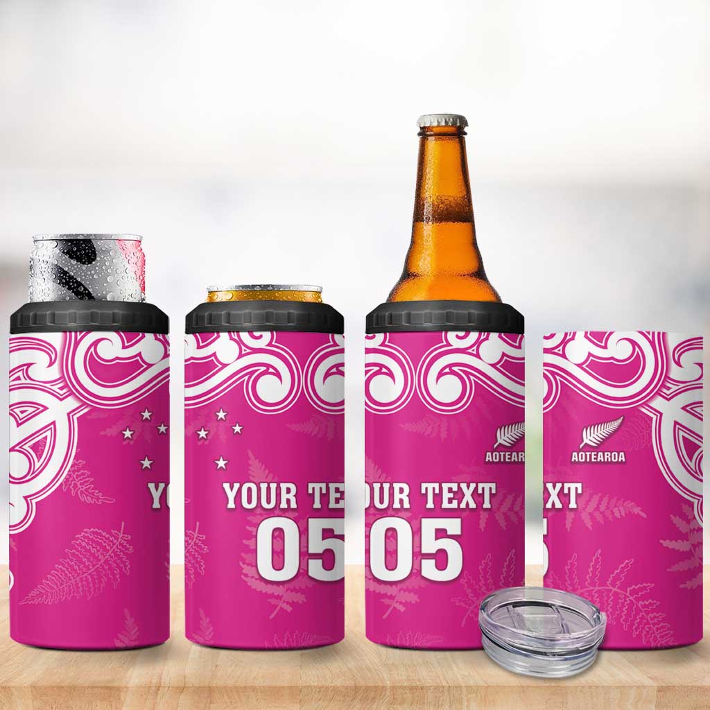 New Zealand Fern Women Rugby Custom 4 in 1 Can Cooler Tumbler Pink Maori Pattern LT05 - Polynesian Pride