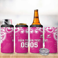 New Zealand Fern Women Rugby Custom 4 in 1 Can Cooler Tumbler Pink Maori Pattern LT05 - Polynesian Pride