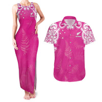 New Zealand Fern Women Rugby Custom Couples Matching Tank Maxi Dress and Hawaiian Shirt Pink Maori Pattern LT05 Pink - Polynesian Pride