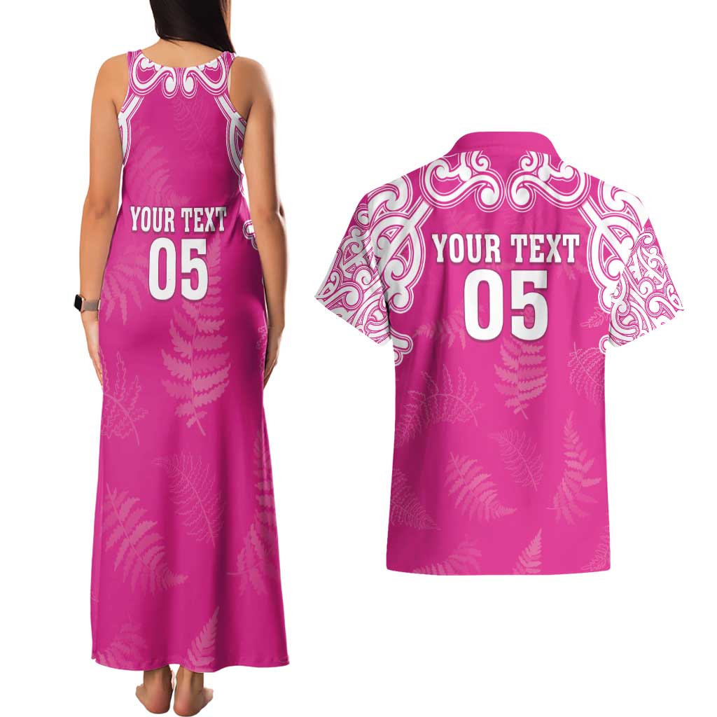 New Zealand Fern Women Rugby Custom Couples Matching Tank Maxi Dress and Hawaiian Shirt Pink Maori Pattern LT05 - Polynesian Pride