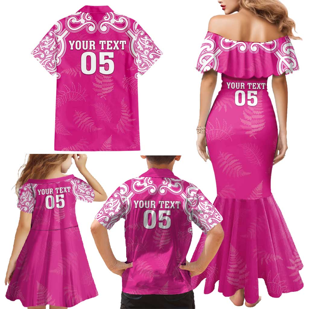 New Zealand Fern Women Rugby Custom Family Matching Mermaid Dress and Hawaiian Shirt Pink Maori Pattern LT05 - Polynesian Pride