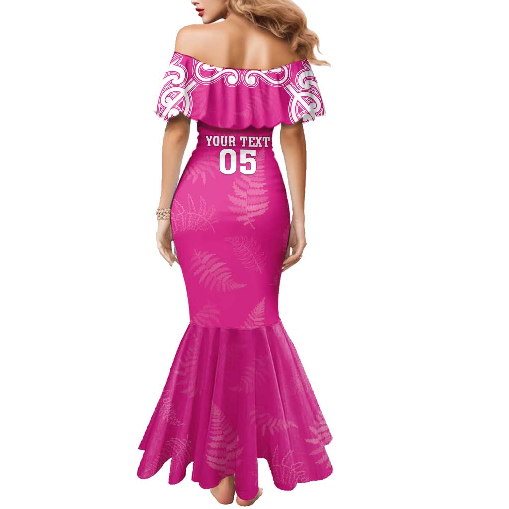 New Zealand Fern Women Rugby Custom Family Matching Mermaid Dress and Hawaiian Shirt Pink Maori Pattern LT05 - Polynesian Pride