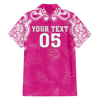 New Zealand Fern Women Rugby Custom Family Matching Off The Shoulder Long Sleeve Dress and Hawaiian Shirt Pink Maori Pattern LT05 - Polynesian Pride