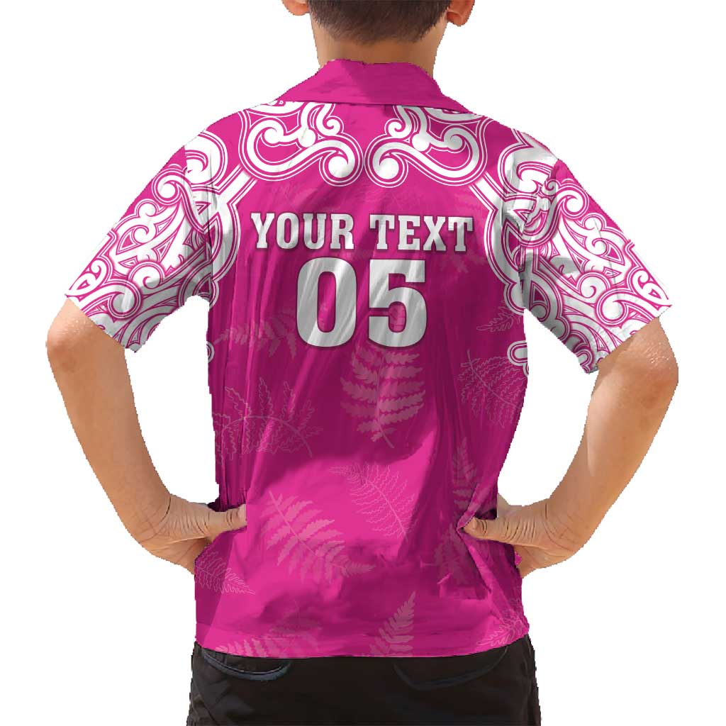New Zealand Fern Women Rugby Custom Family Matching Off Shoulder Short Dress and Hawaiian Shirt Pink Maori Pattern LT05 - Polynesian Pride