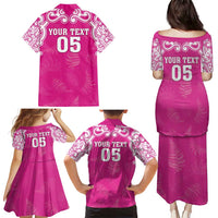 New Zealand Fern Women Rugby Custom Family Matching Puletasi and Hawaiian Shirt Pink Maori Pattern LT05 - Polynesian Pride