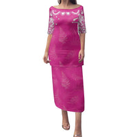 New Zealand Fern Women Rugby Custom Family Matching Puletasi and Hawaiian Shirt Pink Maori Pattern LT05 Mom's Dress Pink - Polynesian Pride