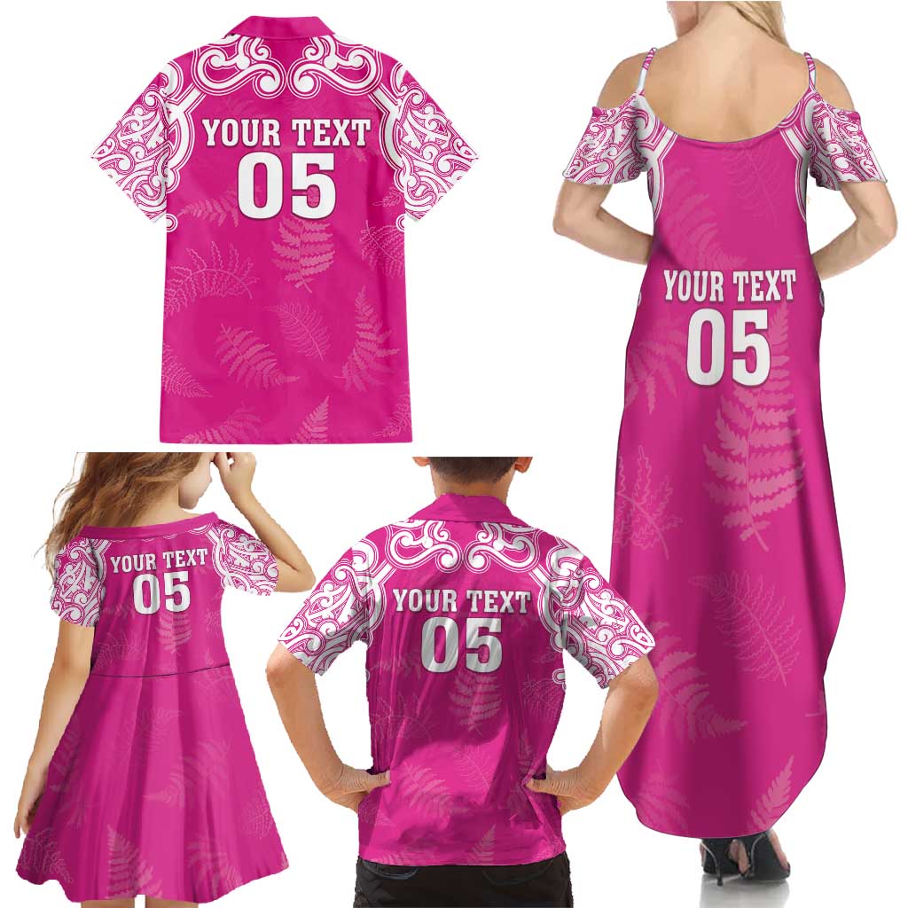 New Zealand Fern Women Rugby Custom Family Matching Summer Maxi Dress and Hawaiian Shirt Pink Maori Pattern LT05 - Polynesian Pride