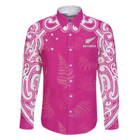 New Zealand Fern Women Rugby Custom Family Matching Summer Maxi Dress and Hawaiian Shirt Pink Maori Pattern LT05 Dad's Shirt - Long Sleeve Pink - Polynesian Pride