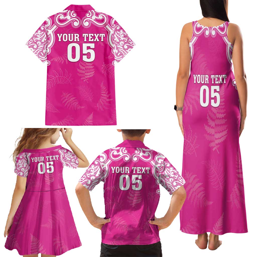 New Zealand Fern Women Rugby Custom Family Matching Tank Maxi Dress and Hawaiian Shirt Pink Maori Pattern LT05 - Polynesian Pride