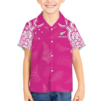 New Zealand Fern Women Rugby Custom Family Matching Tank Maxi Dress and Hawaiian Shirt Pink Maori Pattern LT05 Son's Shirt Pink - Polynesian Pride