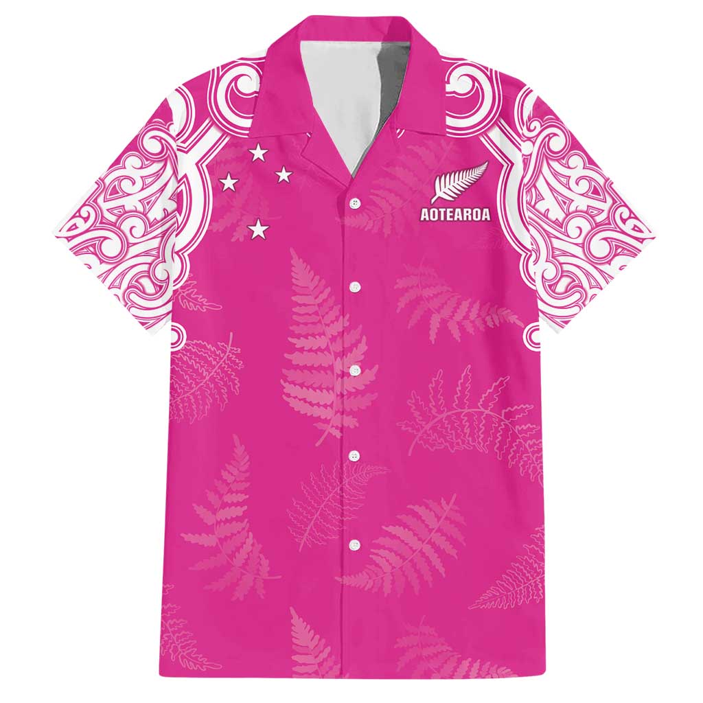 New Zealand Fern Women Rugby Custom Hawaiian Shirt Pink Maori Pattern