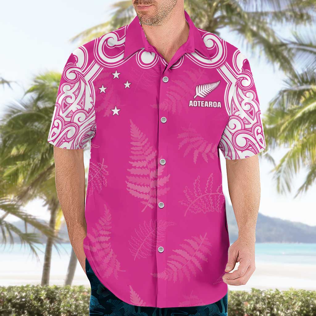 New Zealand Fern Women Rugby Custom Hawaiian Shirt Pink Maori Pattern LT05 - Polynesian Pride