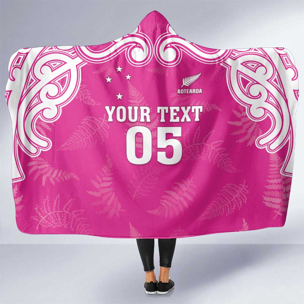 New Zealand Fern Women Rugby Custom Hooded Blanket Pink Maori Pattern LT05 One Size Pink - Polynesian Pride