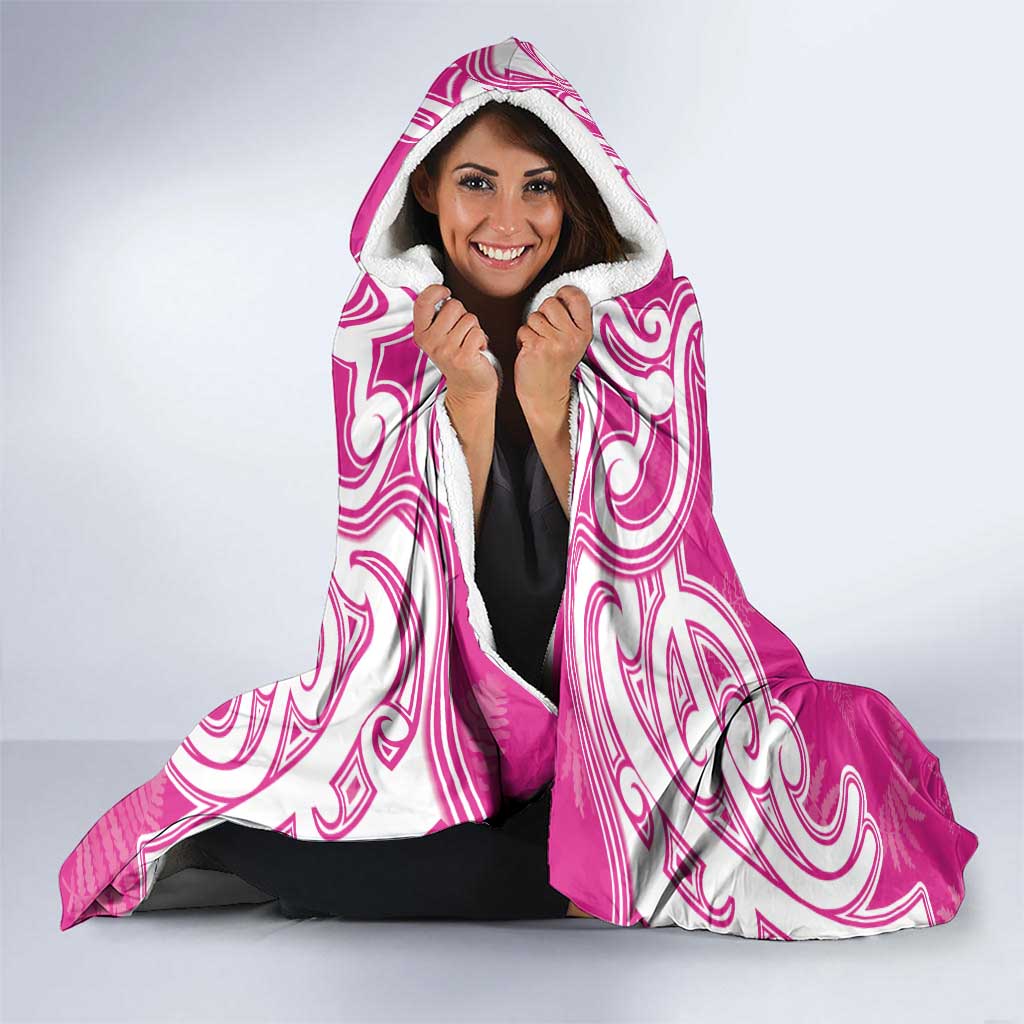 New Zealand Fern Women Rugby Custom Hooded Blanket Pink Maori Pattern LT05 - Polynesian Pride