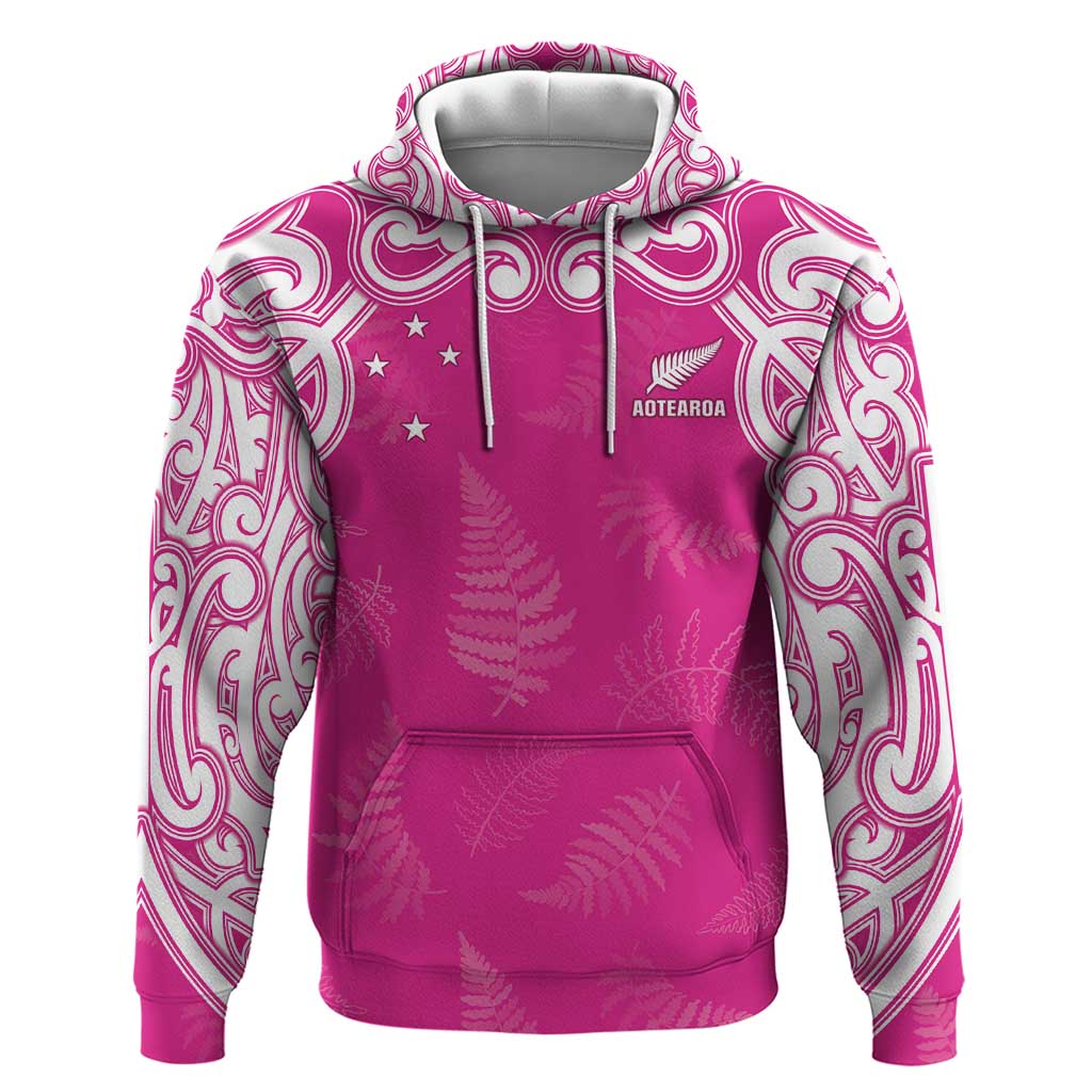 New Zealand Fern Women Rugby Custom Hoodie Pink Maori Pattern LT05 Pullover Hoodie Pink - Polynesian Pride