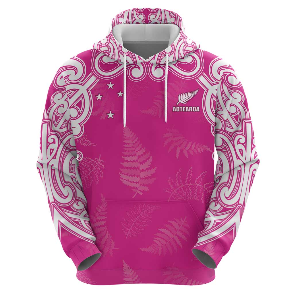 New Zealand Fern Women Rugby Custom Hoodie Pink Maori Pattern LT05 - Polynesian Pride