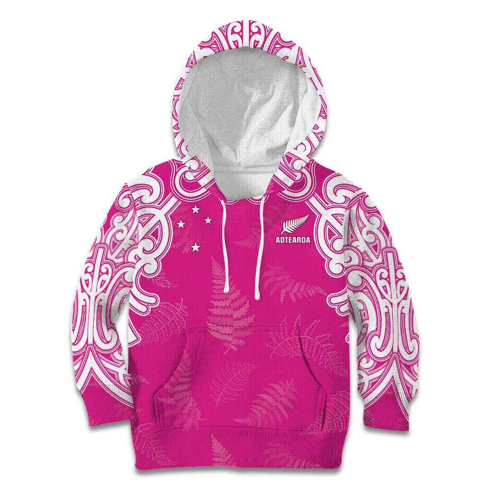 New Zealand Fern Women Rugby Custom Kid Hoodie Pink Maori Pattern LT05 Hoodie Pink - Polynesian Pride