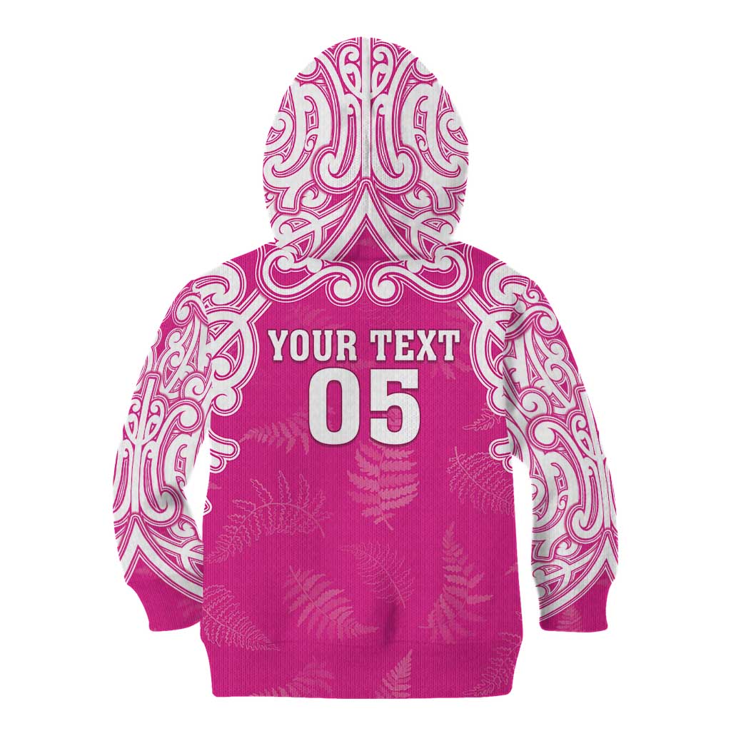 New Zealand Fern Women Rugby Custom Kid Hoodie Pink Maori Pattern LT05 - Polynesian Pride