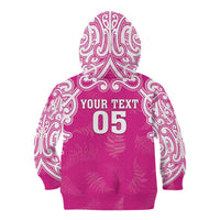 New Zealand Fern Women Rugby Custom Kid Hoodie Pink Maori Pattern LT05 - Polynesian Pride