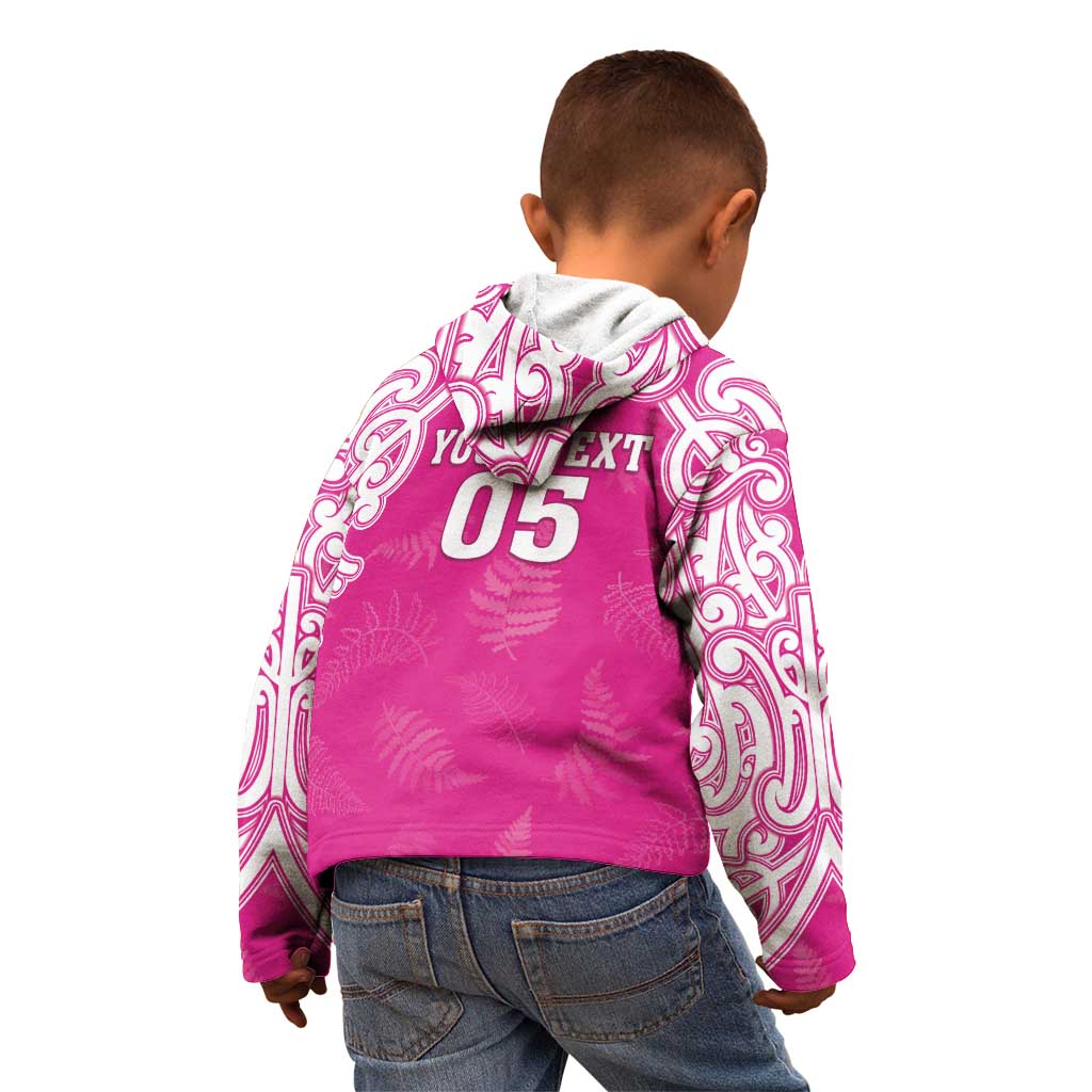 New Zealand Fern Women Rugby Custom Kid Hoodie Pink Maori Pattern LT05 - Polynesian Pride