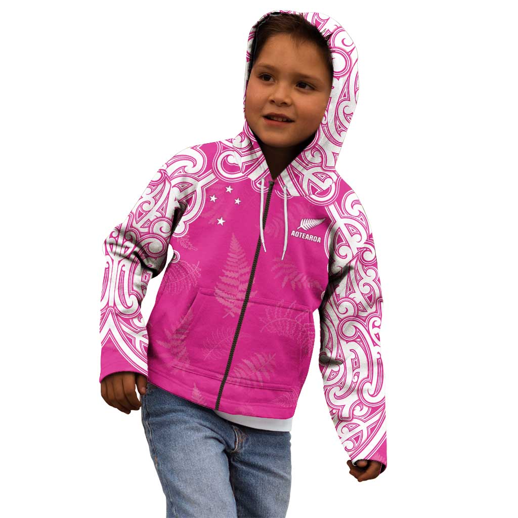 New Zealand Fern Women Rugby Custom Kid Hoodie Pink Maori Pattern LT05 - Polynesian Pride