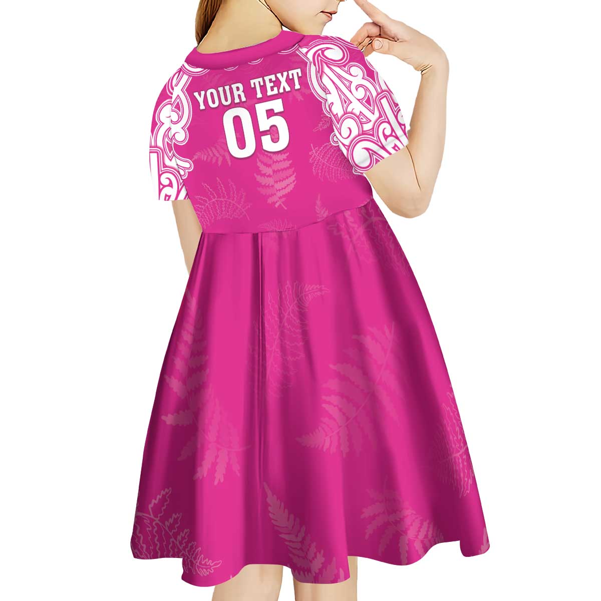 New Zealand Fern Women Rugby Custom Kid Short Sleeve Dress Pink Maori Pattern LT05 - Polynesian Pride
