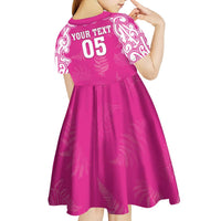 New Zealand Fern Women Rugby Custom Kid Short Sleeve Dress Pink Maori Pattern LT05 - Polynesian Pride