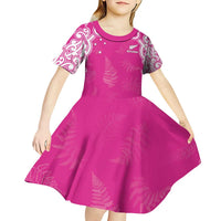 New Zealand Fern Women Rugby Custom Kid Short Sleeve Dress Pink Maori Pattern LT05 - Polynesian Pride