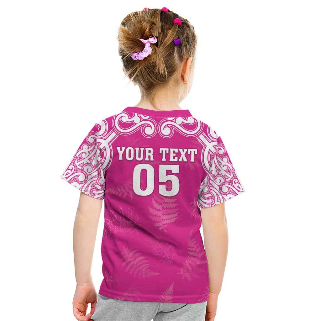 New Zealand Fern Women Rugby Custom Kid T Shirt Pink Maori Pattern