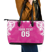 New Zealand Fern Women Rugby Custom Leather Tote Bag Pink Maori Pattern LT05 - Polynesian Pride