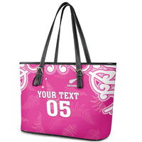 New Zealand Fern Women Rugby Custom Leather Tote Bag Pink Maori Pattern LT05 - Polynesian Pride