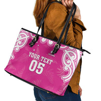 New Zealand Fern Women Rugby Custom Leather Tote Bag Pink Maori Pattern LT05 - Polynesian Pride