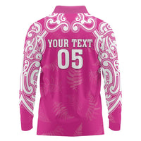 New Zealand Fern Women Rugby Custom Long Sleeve Polo Shirt Pink Maori Pattern LT05 - Polynesian Pride