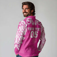 New Zealand Fern Women Rugby Custom Long Sleeve Polo Shirt Pink Maori Pattern LT05 - Polynesian Pride
