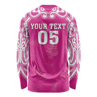 New Zealand Fern Women Rugby Custom Long Sleeve Shirt Pink Maori Pattern LT05 - Polynesian Pride