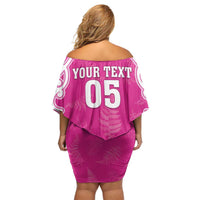 New Zealand Fern Women Rugby Custom Off Shoulder Short Dress Pink Maori Pattern LT05 - Polynesian Pride