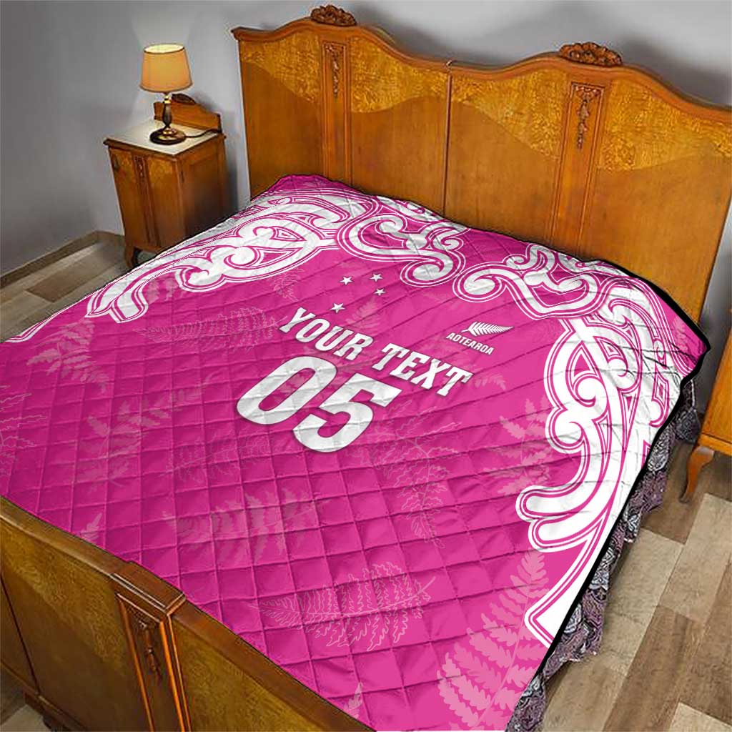 New Zealand Fern Women Rugby Custom Quilt Pink Maori Pattern