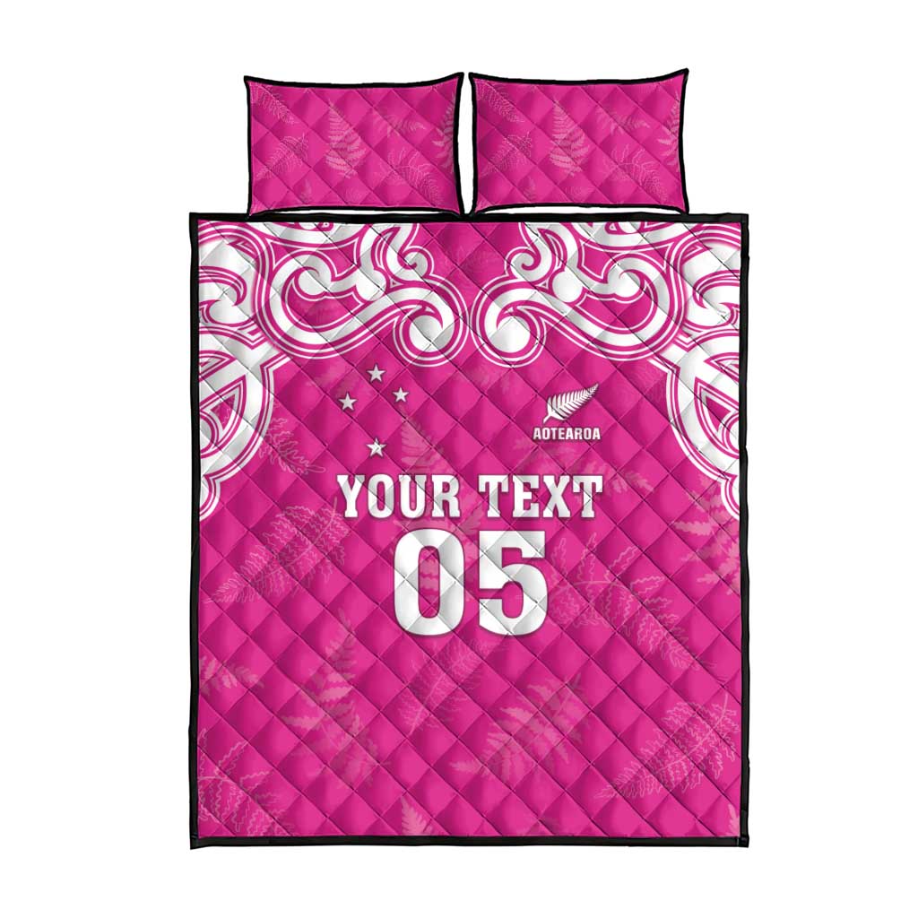 New Zealand Fern Women Rugby Custom Quilt Bed Set Pink Maori Pattern